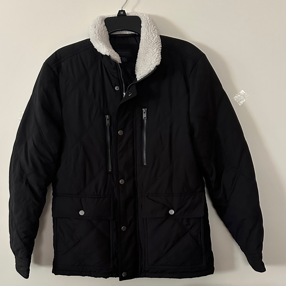 Magaschoni Black Puffer Jacket with Cream Collar